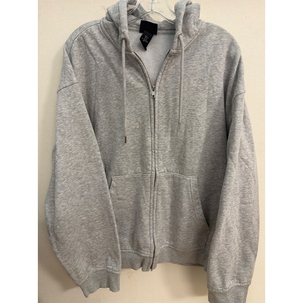 H&M Relaxed Fit Zip Up Hoodie Mens Medium Gray Fleece Lined Sweatshirt